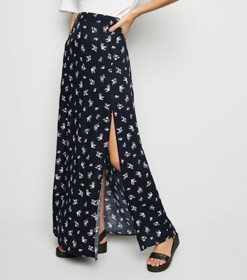 Black Ditsy Floral Side Split Maxi 