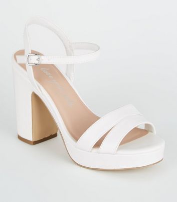 wide fit white block heels