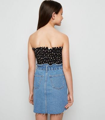 elastic waist denim skirt new look