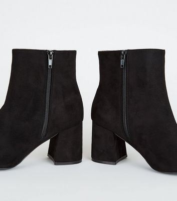 wide fit black suedette block heel chunky boots