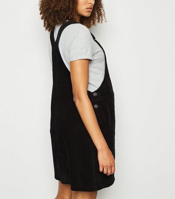 black corduroy pinafore dress new look