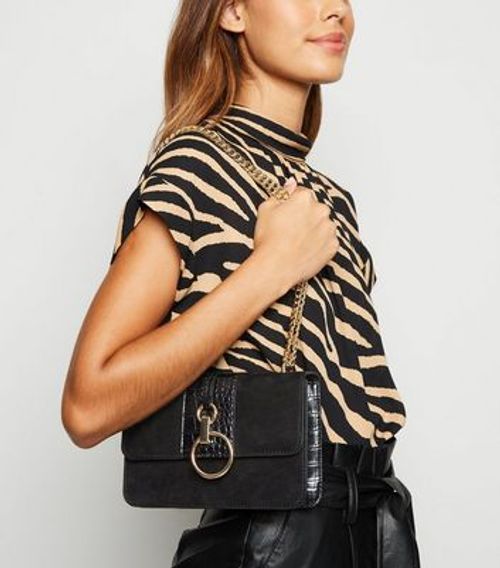 Black Suedette Panel Tote Bag