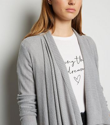 Pale Grey Ribbed Fine Knit Waterfall 