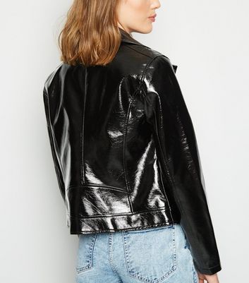 Black Patent Biker Jacket New Look 
