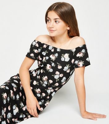 Girls black store floral dress