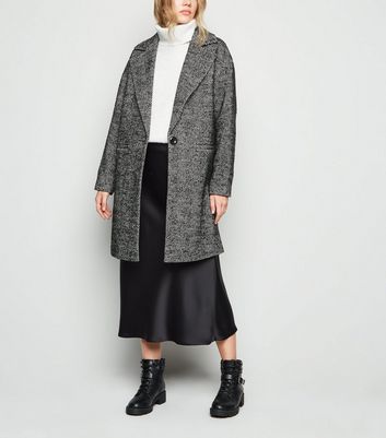 Black Herringbone Oversized Coat New 