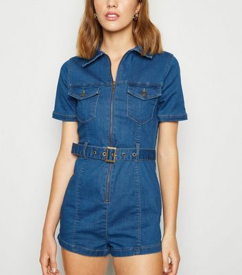 denim zip up romper