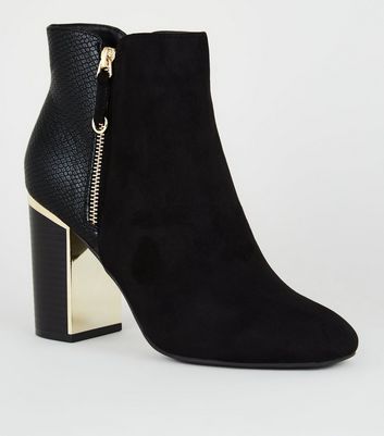 Black Faux Snake Panel Heeled Ankle 