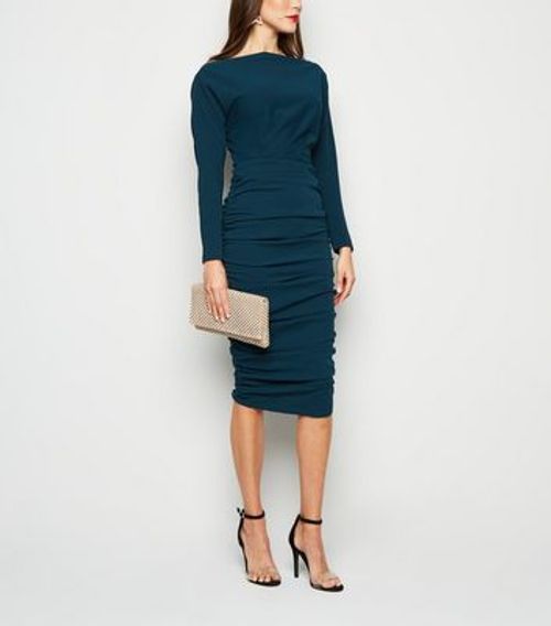 Navy One Shoulder Ruched Midi Dress – AX Paris