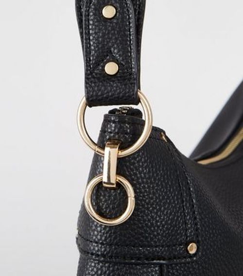 Black Leather-Look Scoop Shoulder Bag