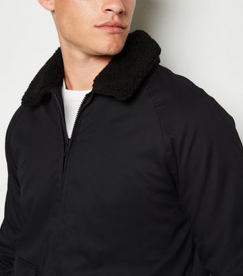 borg collar jacket black