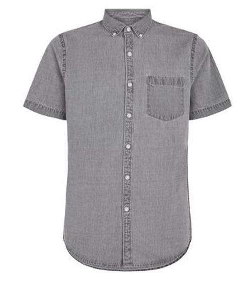 Men's Grey Short Sleeve Denim...