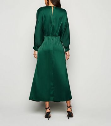 long sleeve midi satin dress