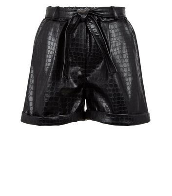 Cameo Rose Black Faux Croc Shorts New 