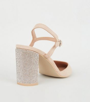 Pale Pink Suedette Gem Heel Pointed 