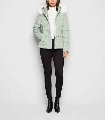 cameo rose black patent faux fur trim puffer jacket