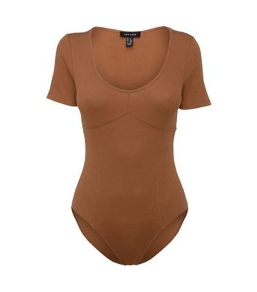 Rust Ribbed Scoop Neck Seamed...