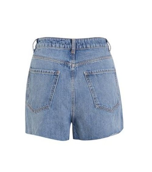 Blue Frayed Denim Mom Shorts...