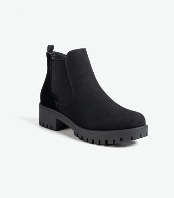 Black Suedette Chunky Chelsea Boots New 
