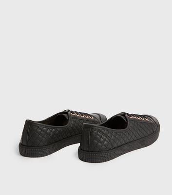 Black Quilted Leather-Look Trainers New 