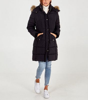 Blue Vanilla Black Faux Fur Trim Long 
