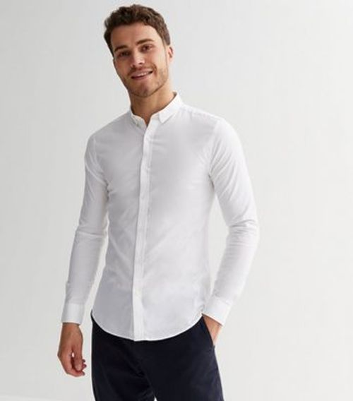 Men's White Muscle Fit Oxford...