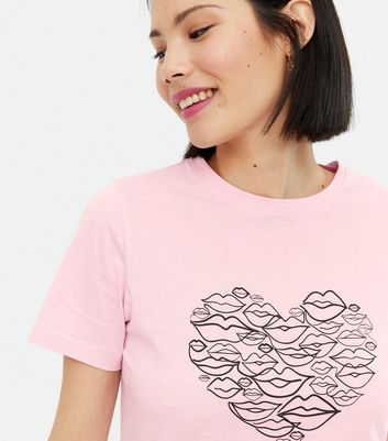 Pale Pink Lips Sketch Heart Logo T Shirt New Look Compare