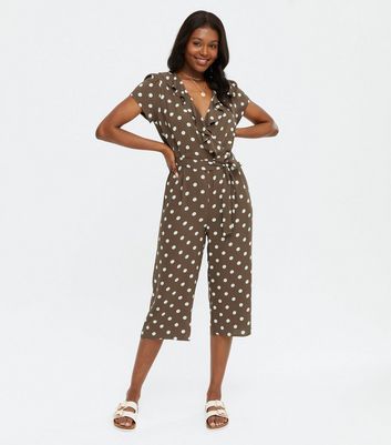 Brown Spot Ruffle Wrap Crop Jumpsuit New Look Compare Mirror
