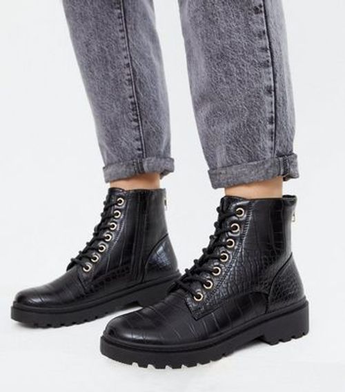 Terapi Så mange Døde i verden Black Faux Croc Zip Back Chunky Ankle Boots New Look Vegan | Compare |  Union Square Aberdeen Shopping Centre