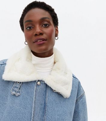 new look blue fur coat