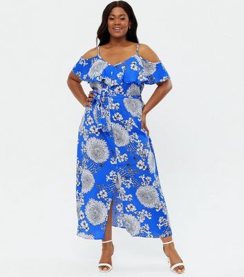 Yumi Curves Blue Floral Cold Shoulder 