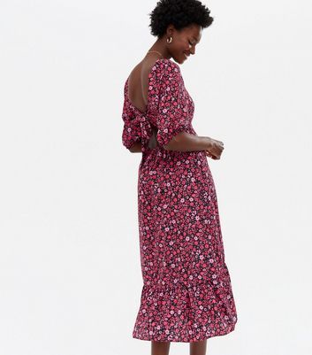 pink ditsy floral midi dress