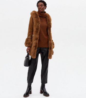 Blue Vanilla Black Faux Fur Trim Hooded 