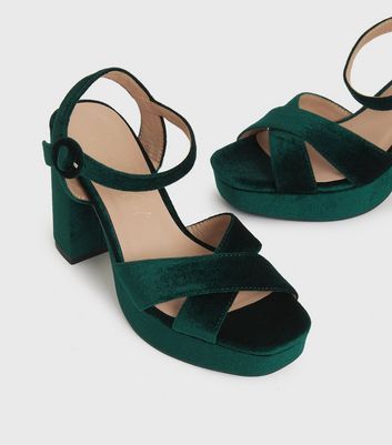 dark green block heels