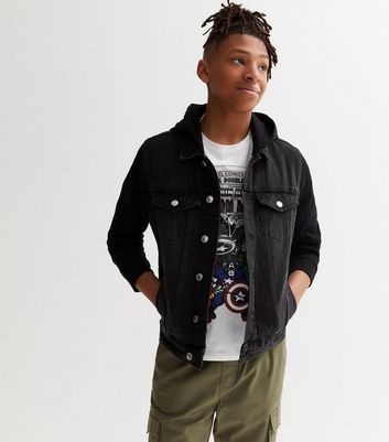 Dark Grey Jersey Sleeve Denim Jacket 