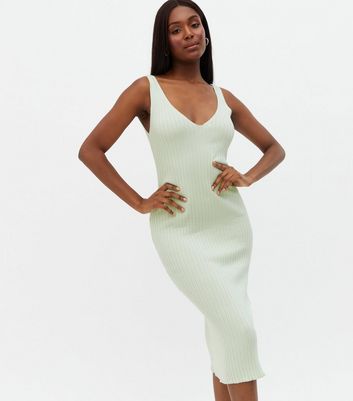 Mint Green Ribbed Bodycon Dress New 