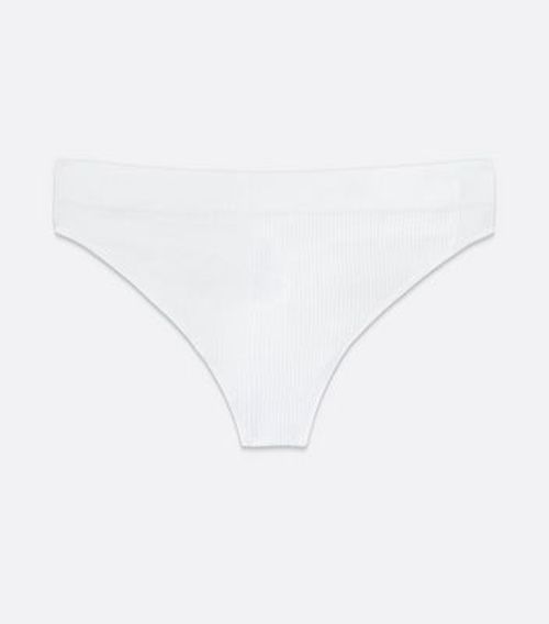 White Ribbed Seamless Thong...