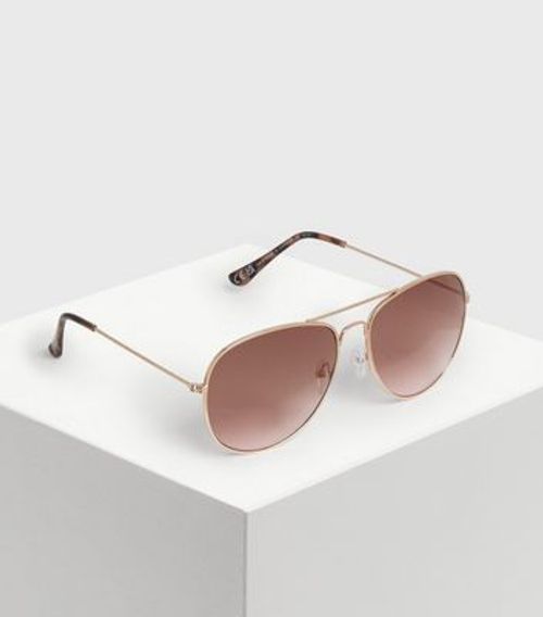 Gold Pilot Sunglasses New Look