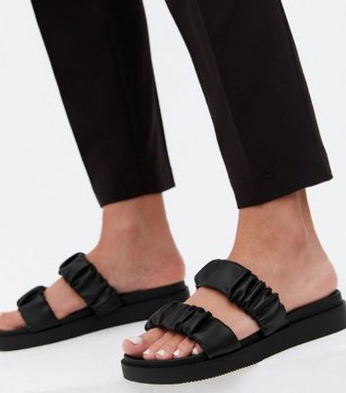 Black Faux Croc Buckle Chunky Sliders