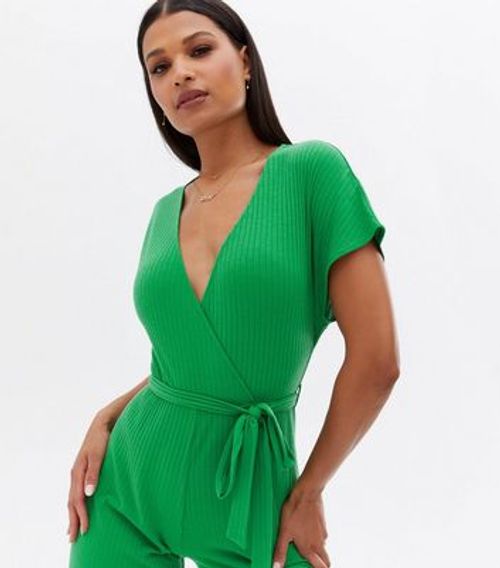 Green Ribbed Wrap Crop...