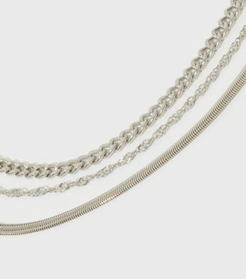 Silver Layered Chain Necklace...