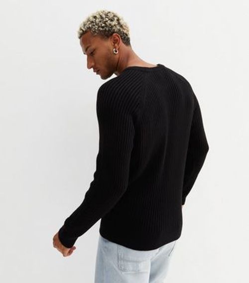 Men's Black Ribbed Knit...