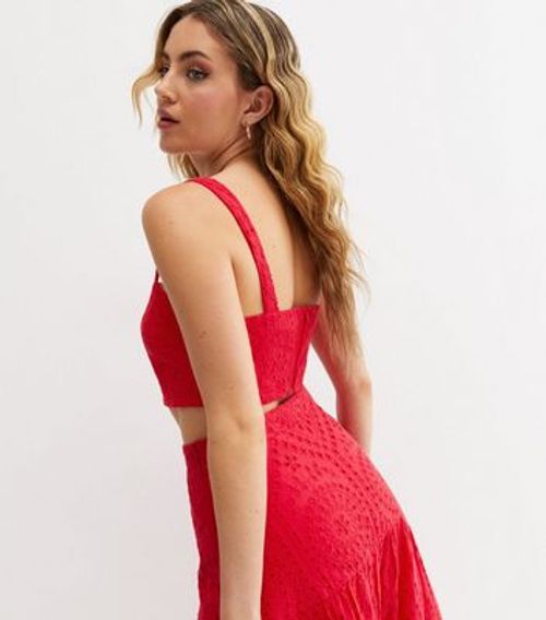 Red Cutwork Square Neck Cami...