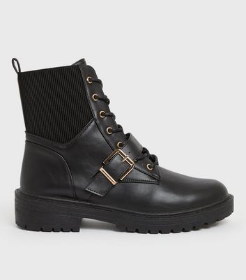 Wide Fit Black Suede Buckle Ankle Boots 