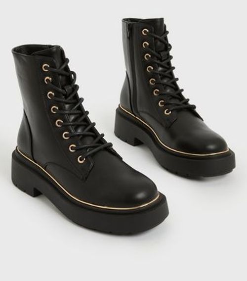 Black Leather-Look Chunky Lace Up Boots New Look Vegan | Compare | Union  Square Aberdeen Shopping Centre