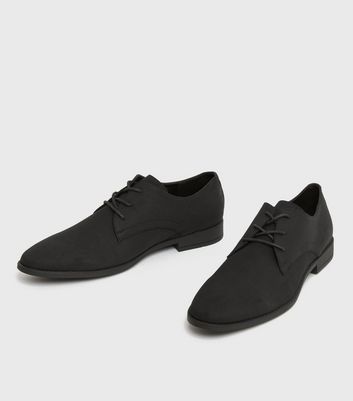 Black Leather-Look Cleated Derby Shoes 