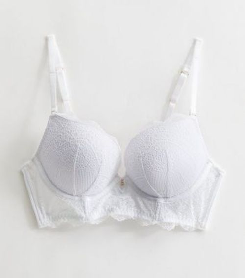 White Broderie Push-Up Longline Bra | New Look