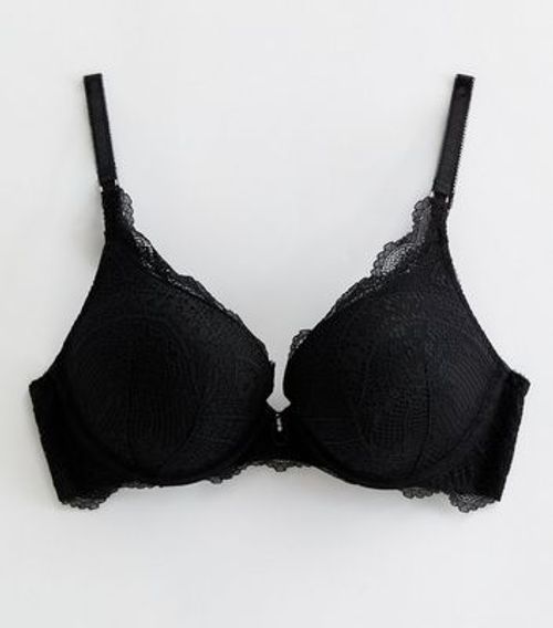 Black Floral Lace Diamanté Boost Bra