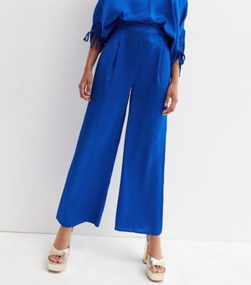 Bright Blue Satin High Waist...