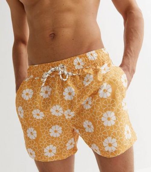 Men's Orange Floral Swim...